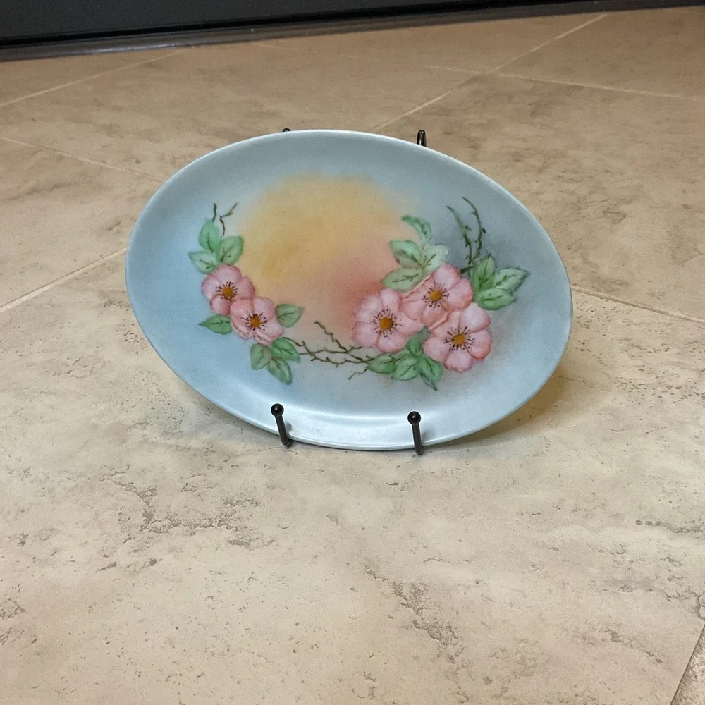 Vintage Irene Arden 1985 Hand Painted Floral Porcelain Oval Platter Signed
